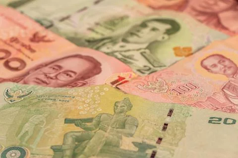 A composition of Thai baht. THB banknotes Stock Photos