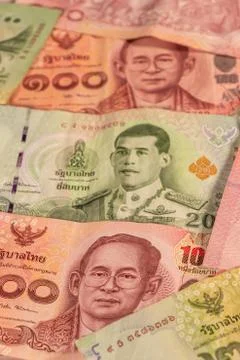A composition of Thai baht. THB banknotes Stock Photos