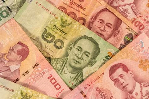 A composition of Thai baht. THB banknotes Stock Photos