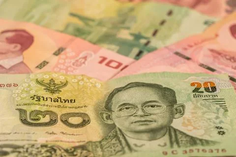A composition of Thai baht. THB banknotes Stock Photos