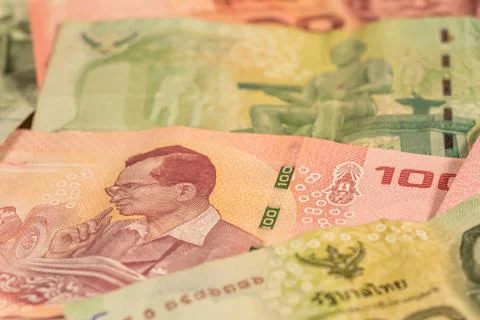 A composition of Thai baht. THB banknotes Stock Photos