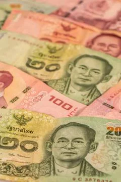 A composition of Thai baht. THB banknotes Stock Photos