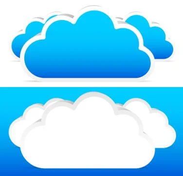Composition of three 3D clouds over and blue vector illustration. Ilustración de archivo