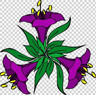 Composition of three purple flower buds, isolated element, decor Illustrazione stock