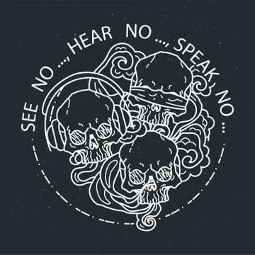 Composition of three skulls. Vector illustration of black and white tattoo gr Stock Illustration