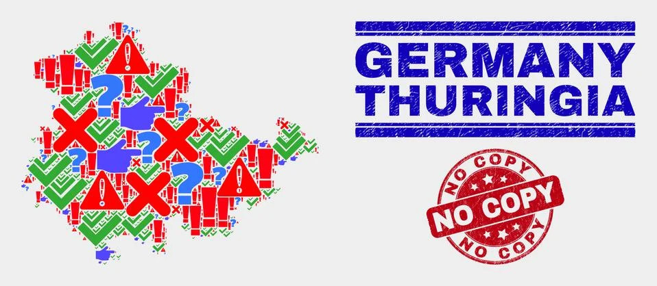 Composition of Thuringia Land Map Sign Mosaic and Scratched No Copy Stamp Illustrazione stock