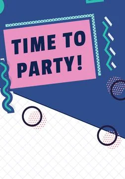 Composition of time to party text on pink rectangle, with line and circle Stock Illustration