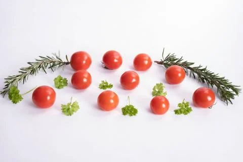 Composition of tomatoes, lemons and peppers on a table Stock Photos