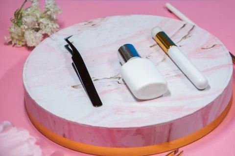 Composition of tools for eyelash extensions,copy space Stock Photos