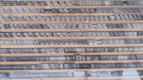 Composition tray with printing types for Printer machine Stock Photos