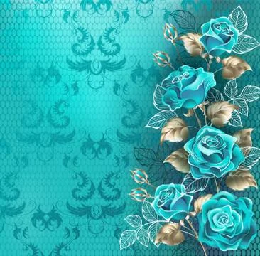 Composition with turquoise roses Stock Illustration