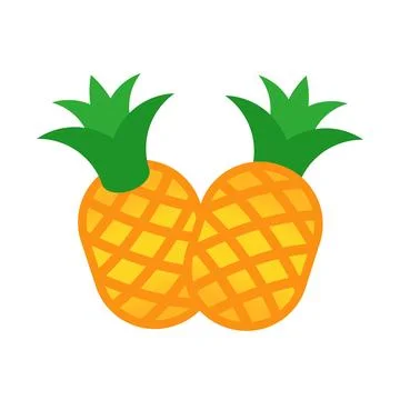 Composition of two fresh pineapple fruits with green leaves. Vector flat il.. Stock Illustration