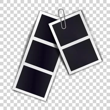 Composition of two stripe blank vintage photo frames attached metal clip Illustrazione stock