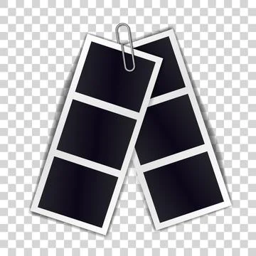 Composition of two stripe blank vintage photo frames attached metal clip Illustrazione stock