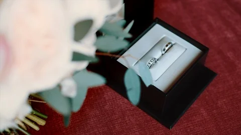 Composition Of Two Wedding Rings In A Box. Video stock 104867900