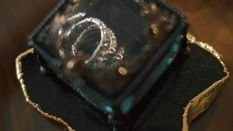Composition Of Two Wedding Rings In A Transparent Box. Stock-Footage 106209632