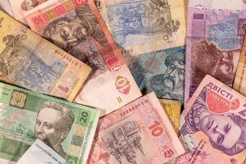 A composition of Ukrainian hryvnia. UAH banknotes Stock Photos