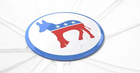 Composition of us democrat party donkey design in red and blue with stars on Stock Illustration