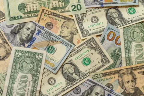 A composition of US Dollars. USD banknotes Stock Photos