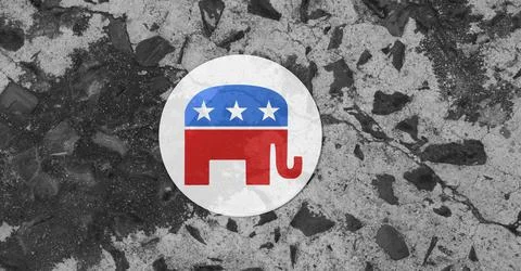 Composition of us republican party elephant design in red and blue with stars on Stock Illustration