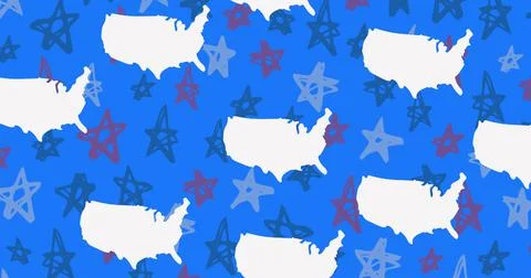 Composition of usa map silhouette over stars on blue background Ilustração Stock