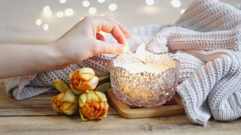 Composition for Valentine's Day with a candlestick and wooden decor details. Stock Footage 146128827