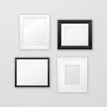Composition of various black and white frames hanging on the wall Illustrazione stock