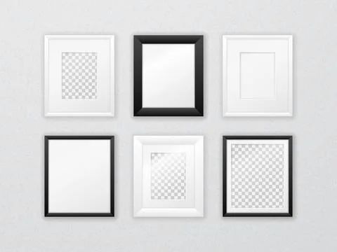Composition of various black and white frames hanging on the wall. Stock Illustration