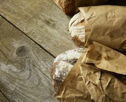 Composition of various breads, on wooden background Stock Photos