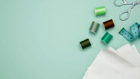 Composition with various threads and sewing accessories Stock Photos