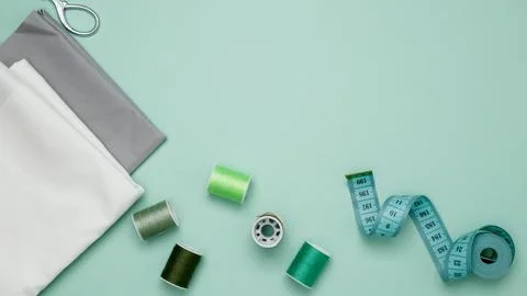 Composition with various threads and sewing accessories Stock Photos