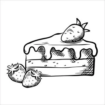Composition with vector sweets, cake with berries. Cake, berries, strawberr.. Stock Illustration