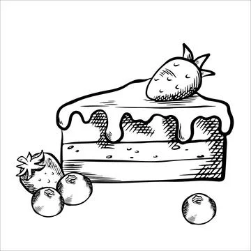 Composition with vector sweets, cake with berries. Cake, berries, strawberr.. 스톡 일러스트