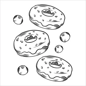 Composition with vector sweets, donut with berries. Donuts, sweets, pastrie.. Stock Illustration