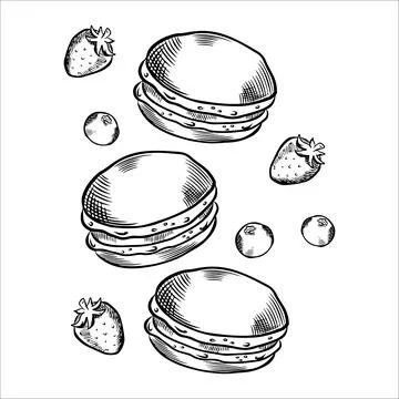 Composition with vector sweets, macarons with berries. Macarons, sweets, an.. Stock Illustration