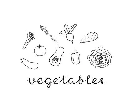 Composition with vegetables and lettering. Stock Illustration