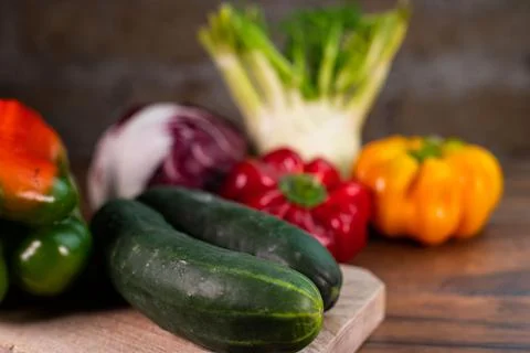 Composition of vegetables with cutting board Foto stock