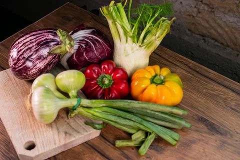 Composition of vegetables with cutting board Stock Photos