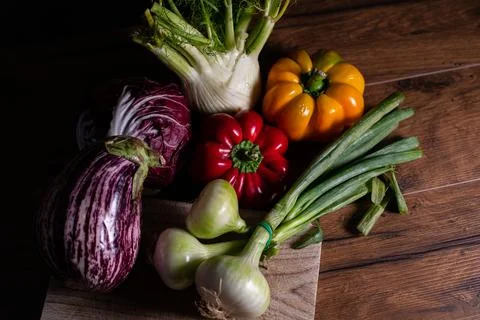 Composition of vegetables with cutting board Stock Photos