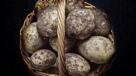 Composition of vegetables, rotation of a basket with root vegetables, potatoe Stock Footage 150199857