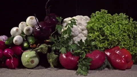 Composition of vegetables salad, beetroot, cauliflower and others dolly shot Stock Footage 155460154