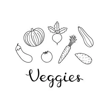 Composition with veggies and lettering. Stock Illustration