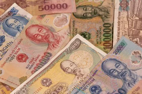 A composition of Vietnamese dong VND banknotes Stock Photos