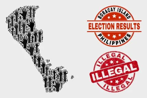 Composition of Vote Boracay Island Map and Scratched Illegal Watermark Stock Illustration