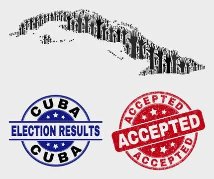 Composition of Vote Cuba Map and Scratched Accepted Stamp Seal Stock Illustration
