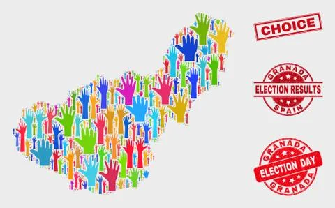 Composition of Vote Granada Province Map and Distress Choice Seal Illustrazione stock