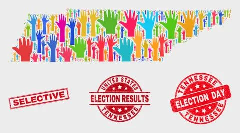 Composition of Vote Tennessee State Map and Grunge Selective Stamp Seal Illustrazione stock