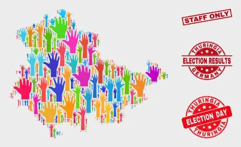 Composition of Vote Thuringia Land Map and Grunge Staff Only Stamp Seal Illustrazione stock