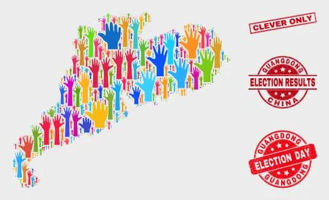 Composition of Voting Guangdong Province Map and Scratched Clever Only Watermark Stock Illustration