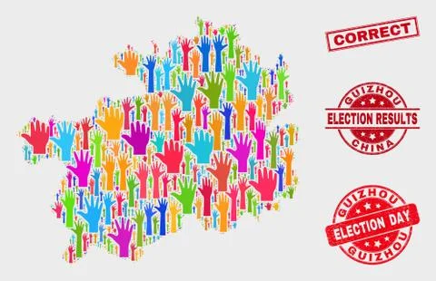 Composition of Voting Guizhou Province Map and Grunge Correct Watermark 스톡 일러스트